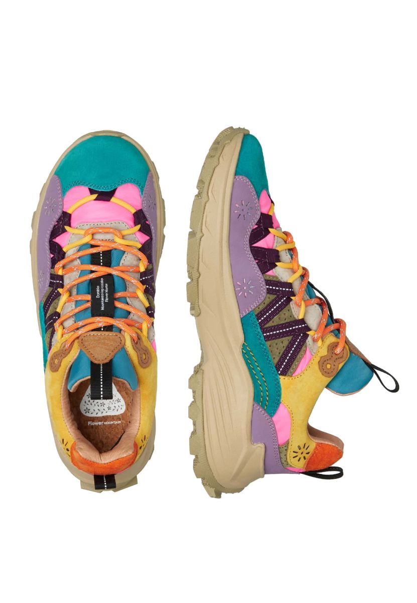 Beige / Aqua Green Flower Mountain IWANO Women Sneakers | 068-AGOPUN